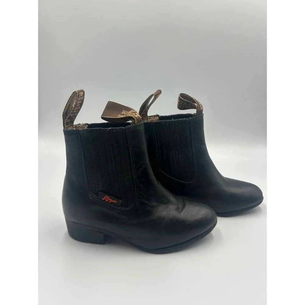 Botines Laryin Kids Black Leather Western Chelsea Pull On Boots Size 12.5